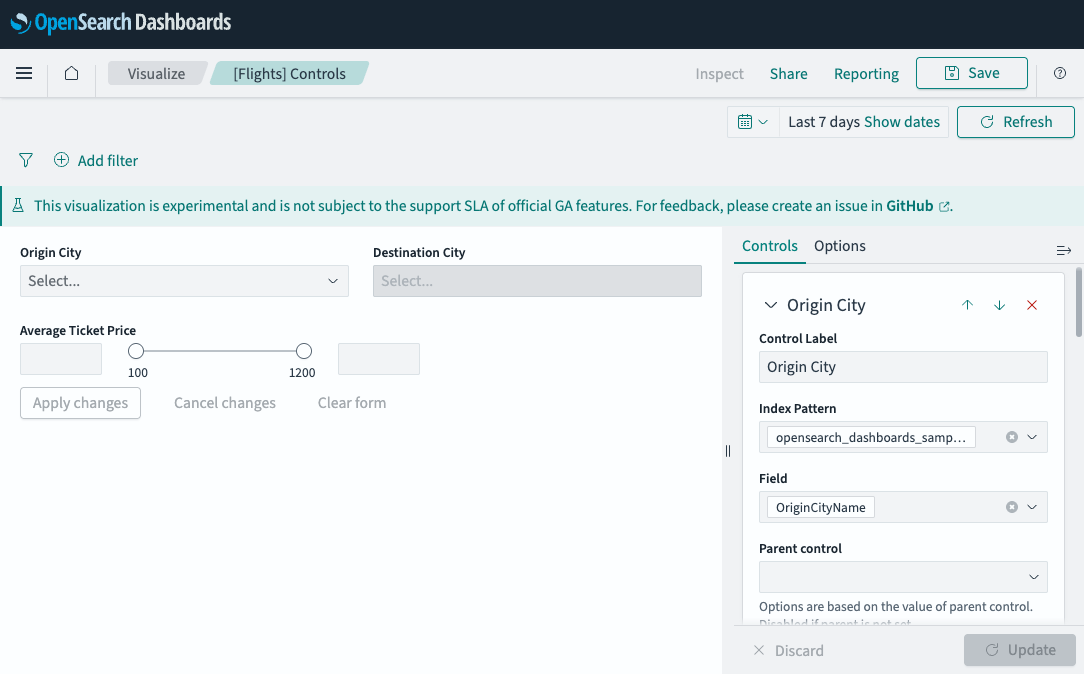 Controls visualization with dropdown and range slider