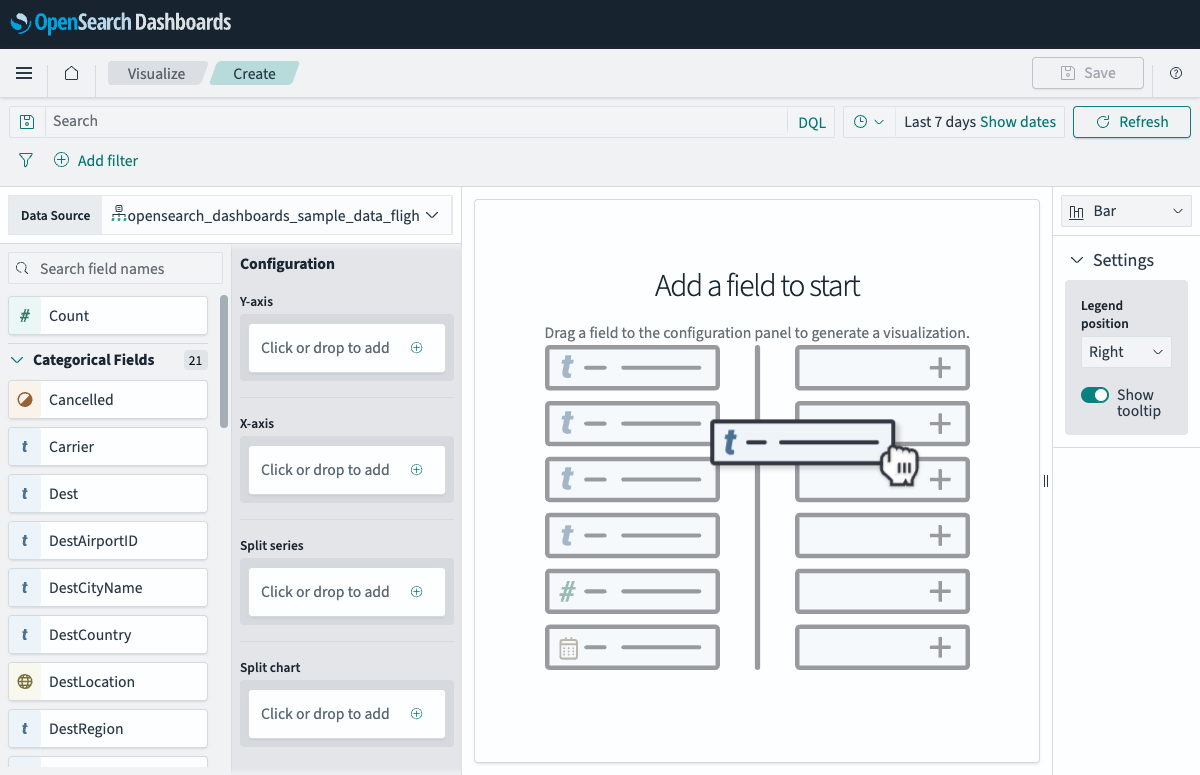 VisBuilder new visualization start page