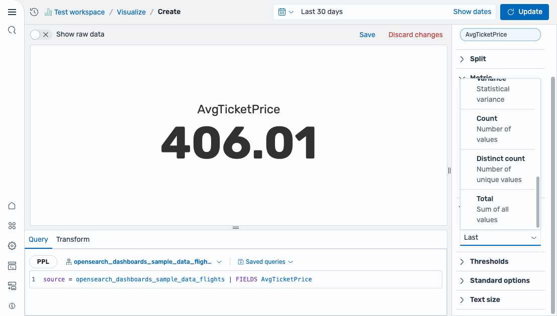 Metric chart displaying the last average ticket price
