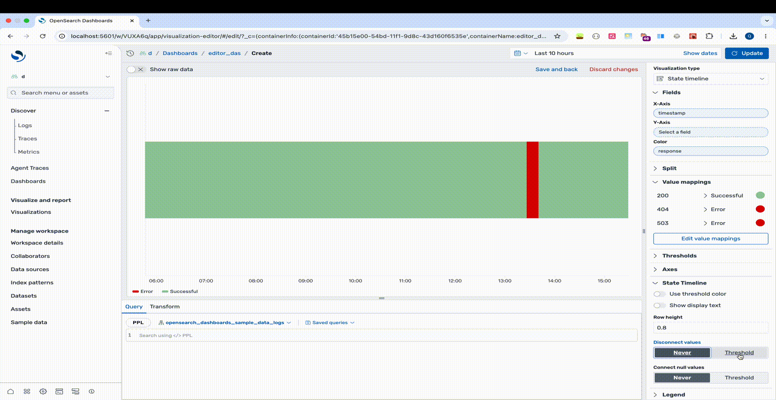 State timeline with disconnect threshold settings