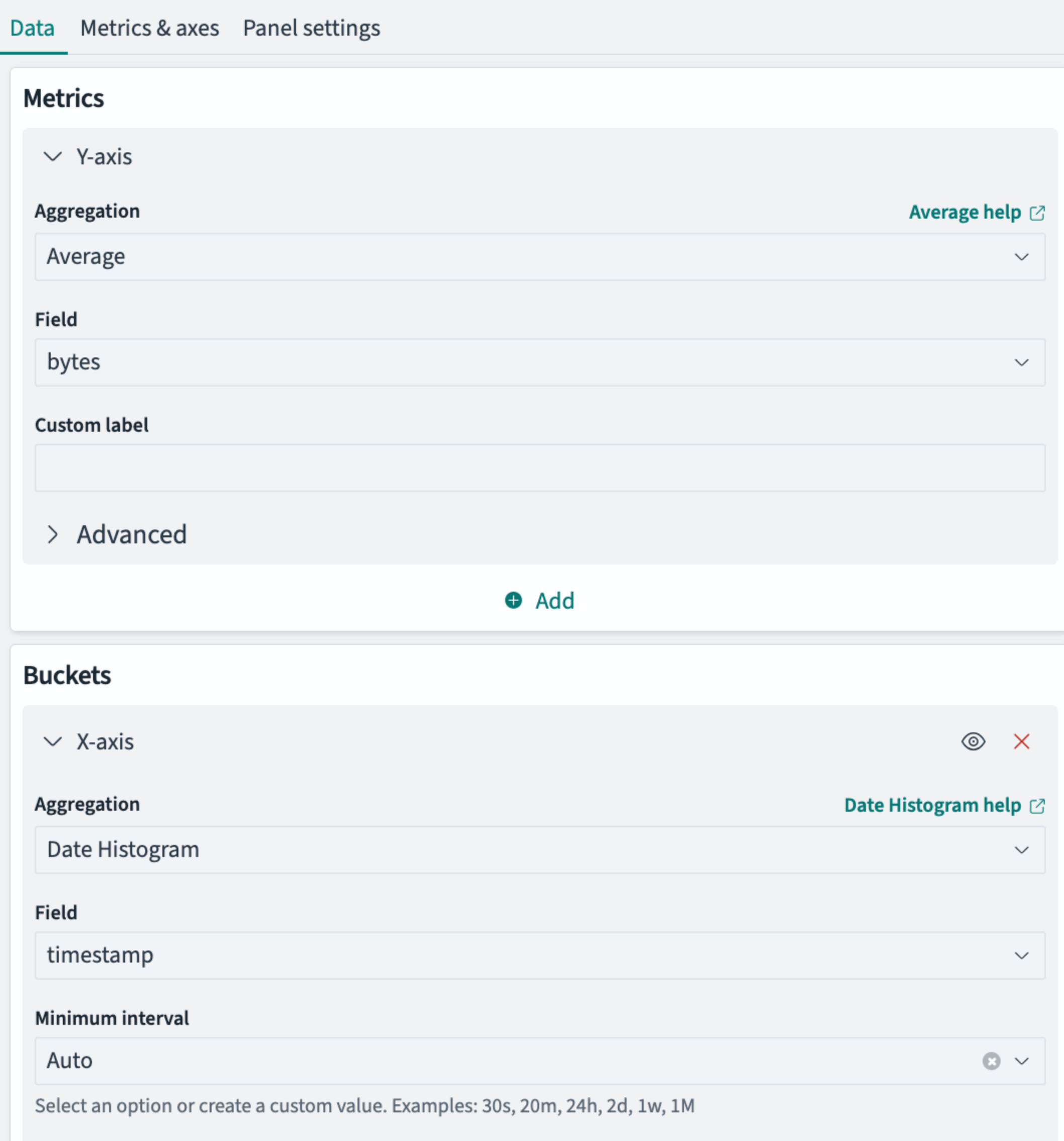 Visualization tools Data settings